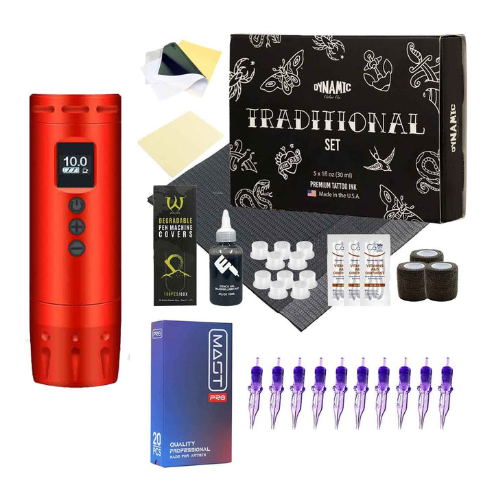 Tattoo Kit Traditional Color with Uni-A Wireless Tattoo Machine