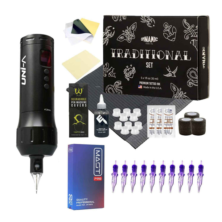 Traditional Color Tattoo Kit with Uni-A Tattoo Machine