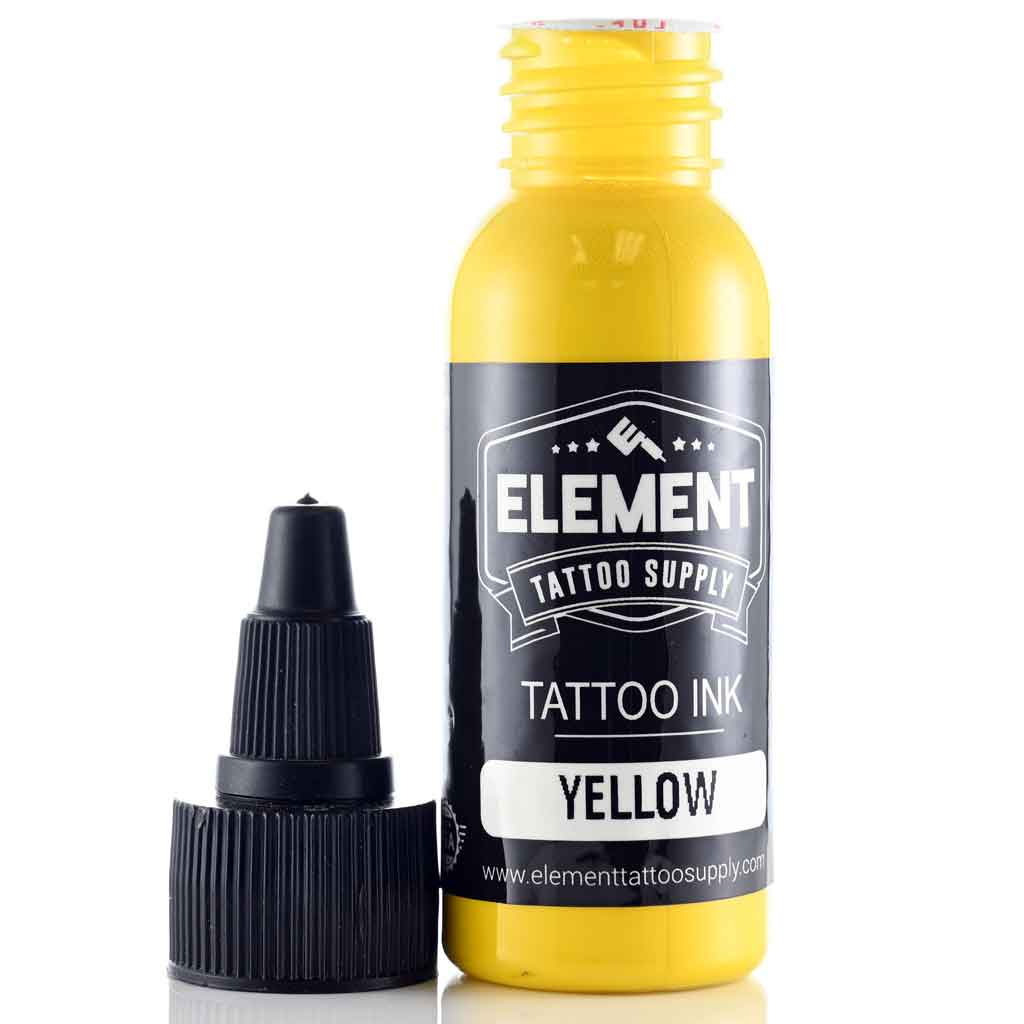 Yellow tattoo ink by Element Tattoo Supply front view cap off